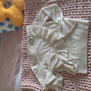 Club Monaco Cashmere Ruffled Sweater Size Medium ivory / grey heather